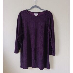 Vintage Avon‎ Womens Crinkle Top Purple Scoop Neck 3/4 Sleeve Size M